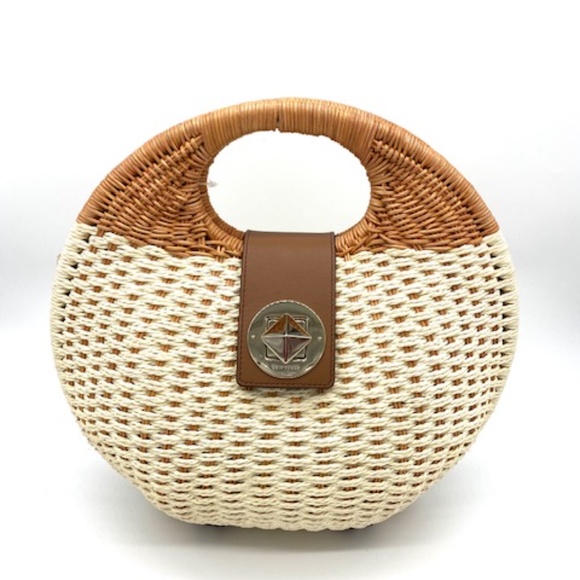 Kate Spade New York "Wicker Park Sheri" Cotton Woven & Wicker Satchel~Very Rare~ - Picture 6 of 6